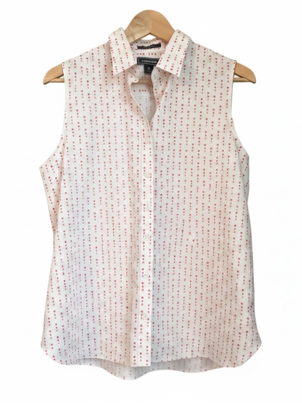 Lands’ End Polka Dot Print Sleeveless Button-Down No Iron Supima Shirt NWOT